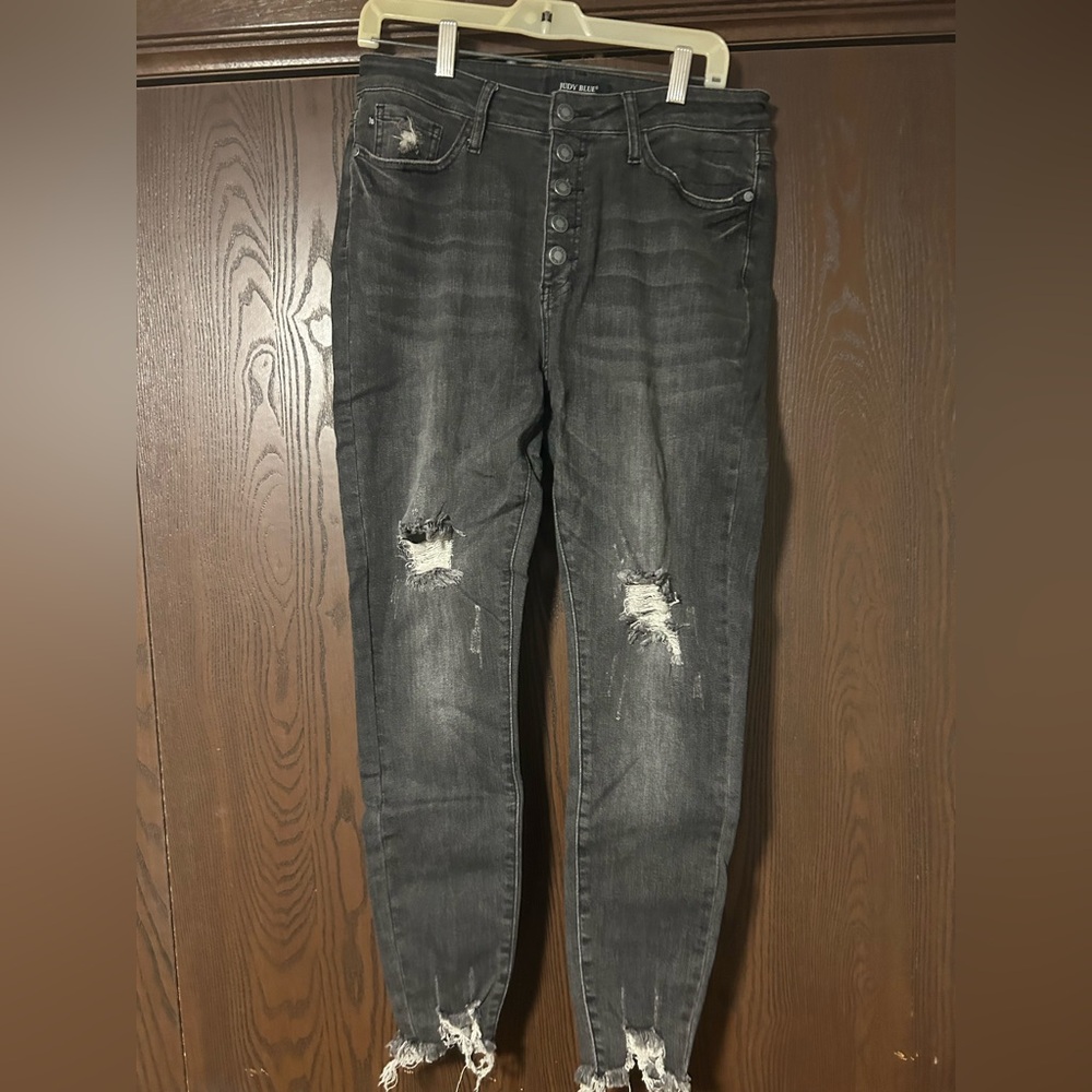 Women Distressed Black Gray Skinny Jeans